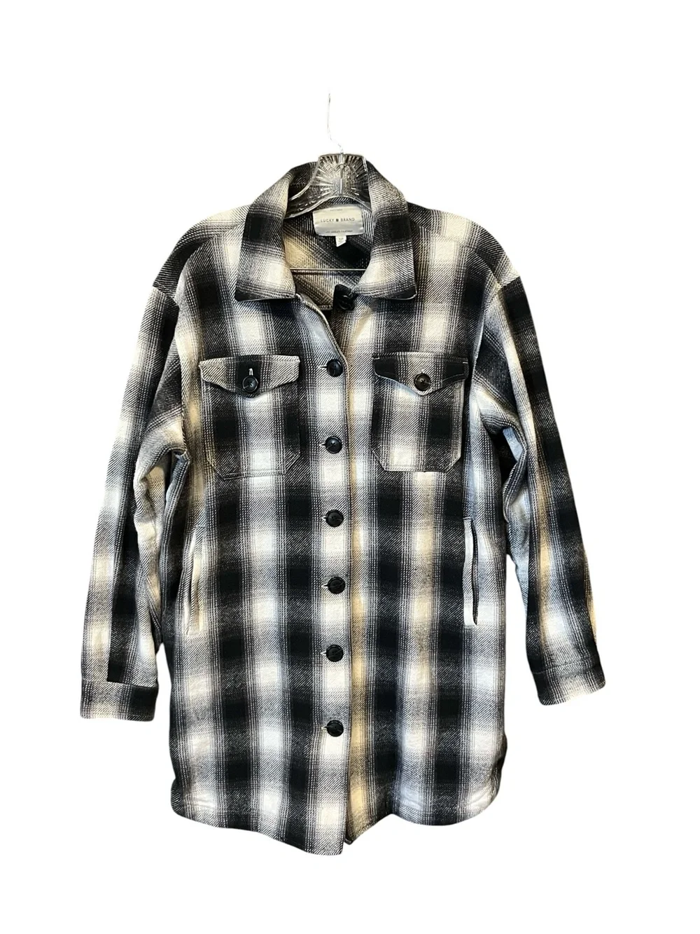Lucky Brand Shacket Women’s S Black White Plaid Cotton Overshirt